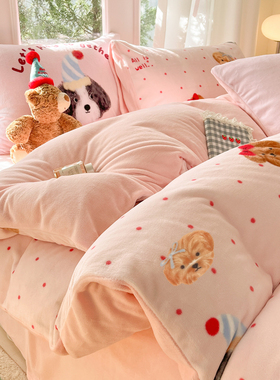 2025新款高克重大版数码卡通印花牛奶绒四件套及单被套