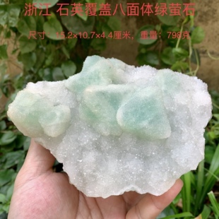 浙江八面体绿萤石石英天然矿物晶体标本矿石原石收藏石头摆件e23