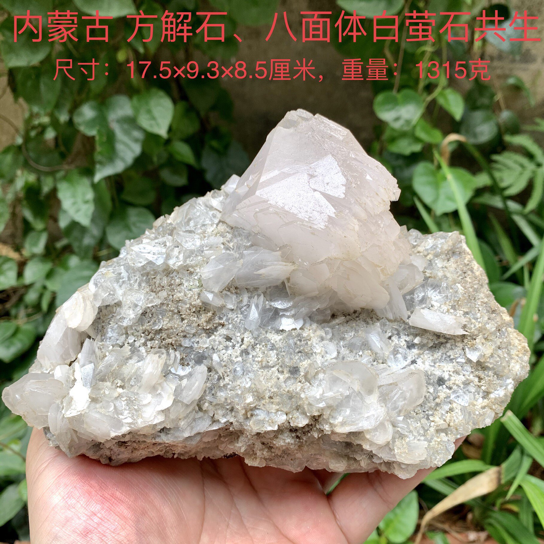 内蒙八面体白萤石方解石天然矿物晶体标本矿石原石头收藏摆件e25