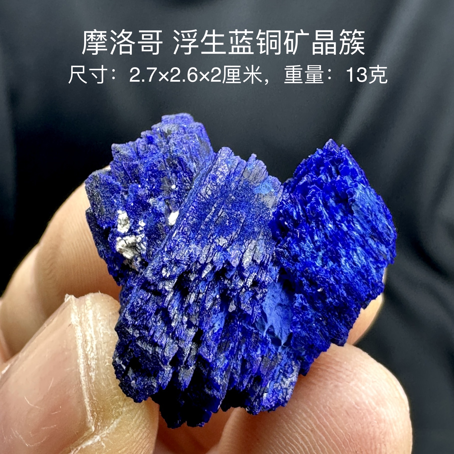 摩洛哥浮生蓝铜矿晶簇 天然矿物晶体标本矿石原石收藏石头摆件d39