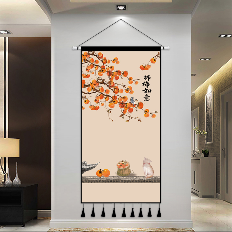 新中式入户玄关挂毯装饰画客厅布艺挂画背景墙餐厅挂布背景布定制图片