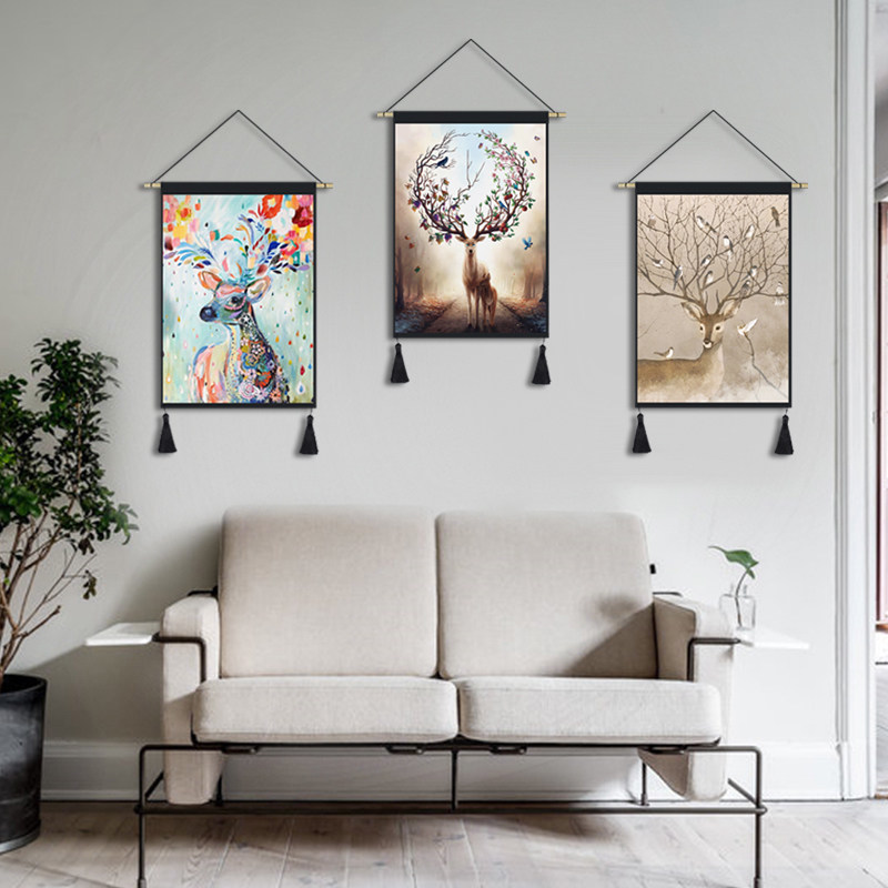 卧室挂毯北欧简约风格麋鹿挂画背景墙装饰画电表箱遮挡布艺壁毯在类目 居家布艺, 挂毯/壁毯中 - 来自Buy2taobao.com提供专业的淘宝代购服务