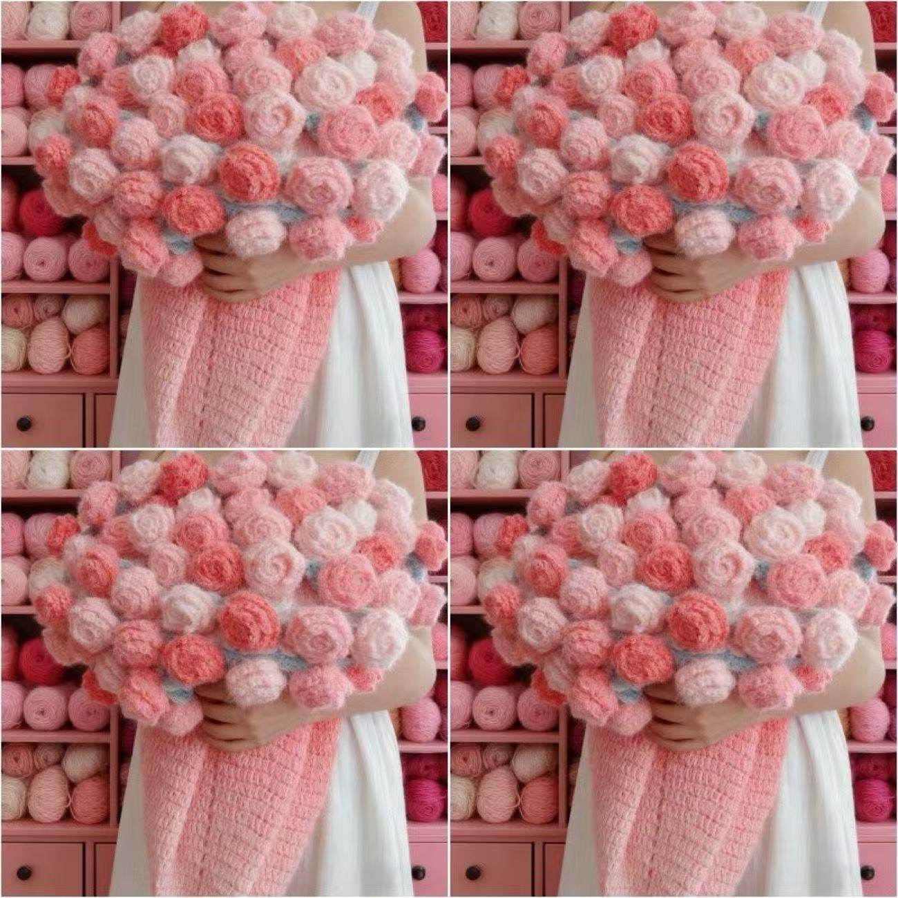 【自己做】梦幻渐变玫瑰花毯手工编织diy毛线材料包粉色花束毯子,服饰配件/皮带/帽子/围巾,毛线,淘宝优惠券,粉丝福利购,淘宝优惠卷