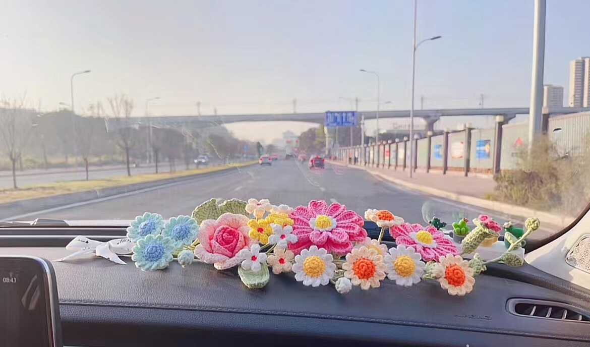 毛线花朵中控台车载装饰用品大全