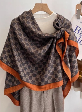【凯旋门老花】时尚大牌款丝毛大方巾秋冬高端丝绒围巾披肩女