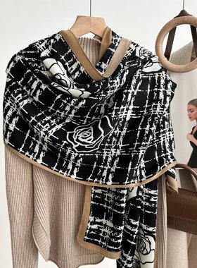 冬日山茶小香风围巾女秋冬百搭多功能丝绒保暖披肩长巾70*180