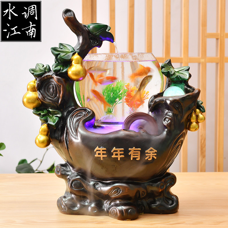 流水摆件喷泉生财鱼缸开业礼品