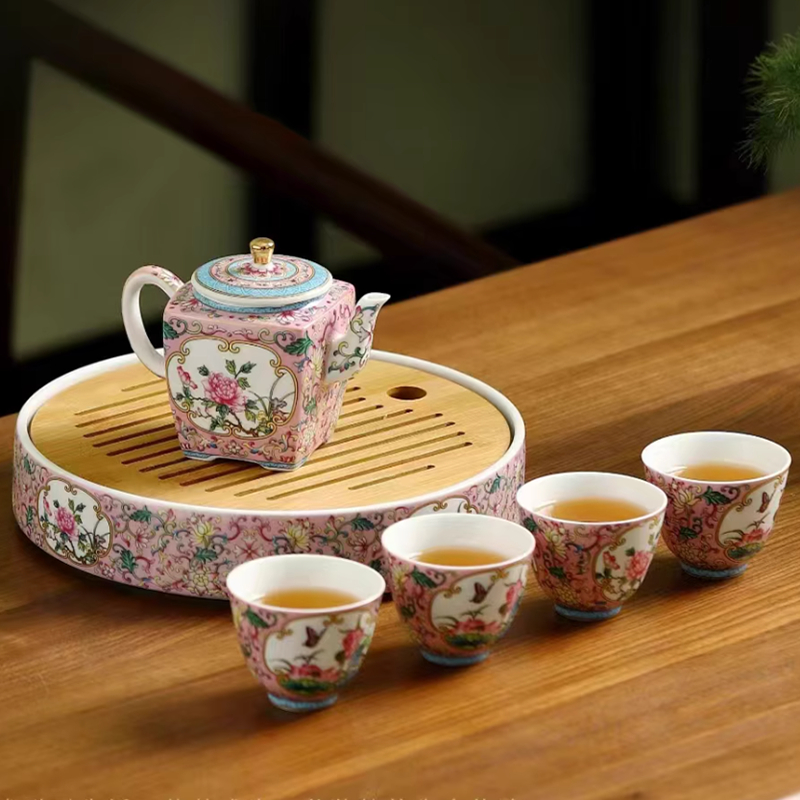 珐琅彩茶壶茶杯客高档精致旅行款