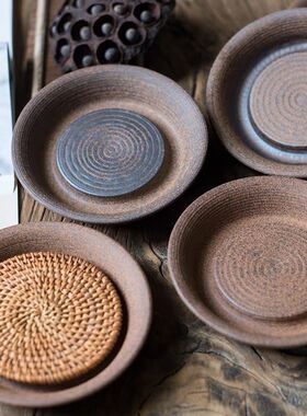 新款紫砂壶承盘高档干泡台储水式手工陶器茶盘储水式小号圆形茶壶