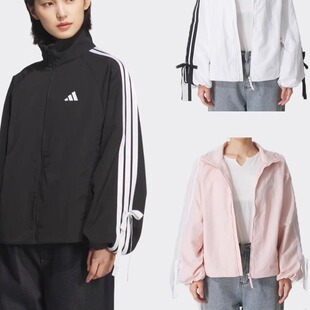 阿迪达斯女子25年秋新蝴蝶结三条纹立领夹克外套 KT5003 KB0086