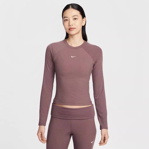 NIKE/耐克女紧身长袖罗纹上衣26春刺绣小勾修身针织衫IF0237-502