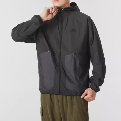 阿迪达斯外套男装2024秋季新款梭织防风透气连帽运动夹克 JI8658