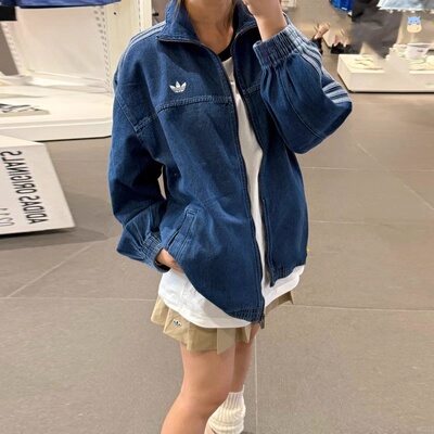 阿迪达斯25秋季新款三叶草女子运动牛仔夹克外套 JY2896 JY2897