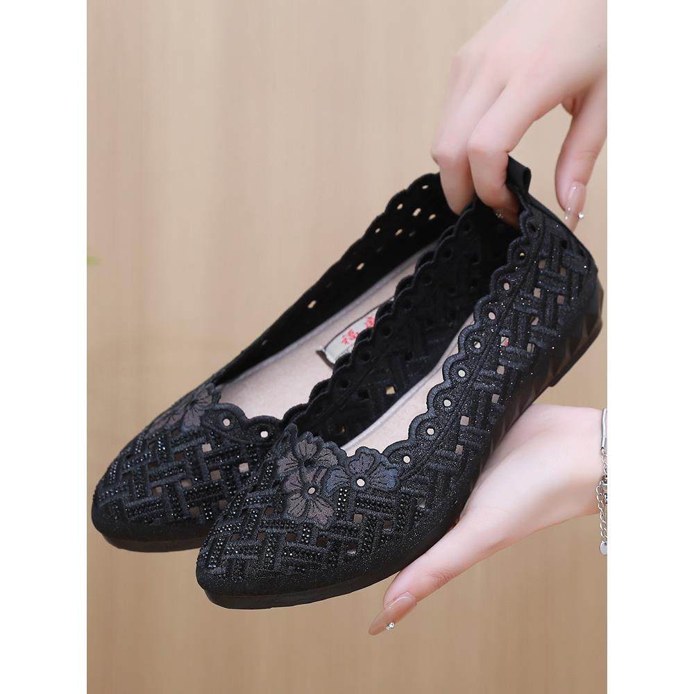 夏季老北京布鞋女网鞋中老年一脚蹬妈妈凉鞋软底防滑透气网面女鞋