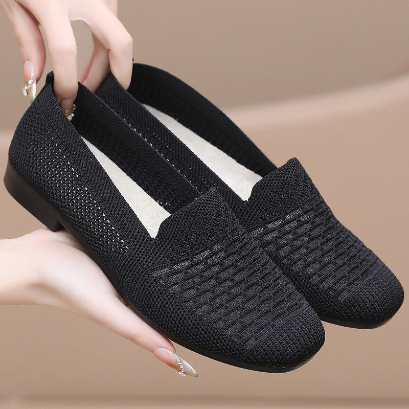 夏季老北京布鞋女款网鞋网面透气妈妈鞋软底防滑一脚蹬舒适休闲鞋