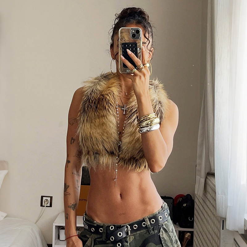 欧美风Y2K性感辣妹挂脖吊带背心