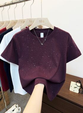 满天星亮片t恤女夏季美式高街复古半袖重磅潮牌痞帅炸街纯棉短袖