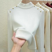 软糯毛衣内搭加绒保暖打底衫 加厚半高领一体绒保暖针织衫 女秋冬季