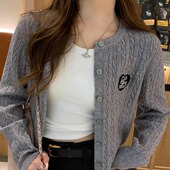 短款 秋冬外搭灰色毛衣学院风针织衫 上衣 外套女早秋2025年新款 开衫