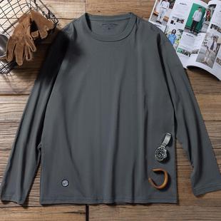 上弹工装 美式复古圆领纯色到底衫小圆标长袖T恤 2025新款