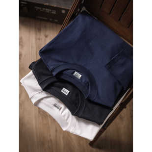 圆领纯棉打底衫 上弹工装 复古基础款 T恤男美式 重磅230G纯色长袖