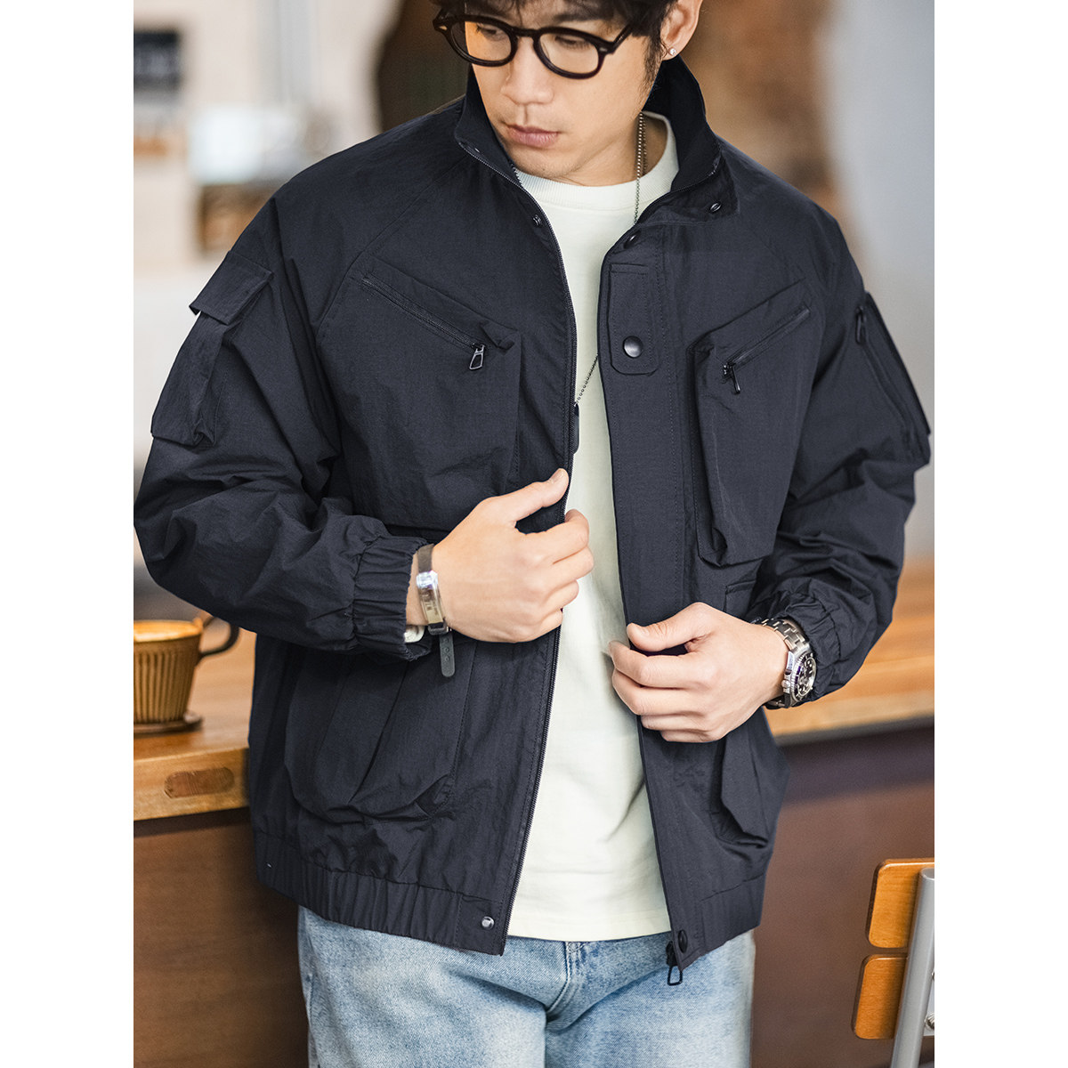 上弹工装 多口袋立领夹克短款防泼水2024年春季新款外套美式休闲,男装,夹克,淘宝优惠券,粉丝福利购,淘宝优惠卷