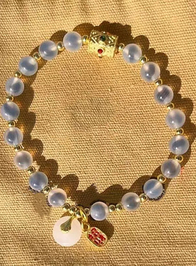 半糖多宝金箔琉璃转运珠手串白色糖心玛瑙平安扣纳福男女手链饰品