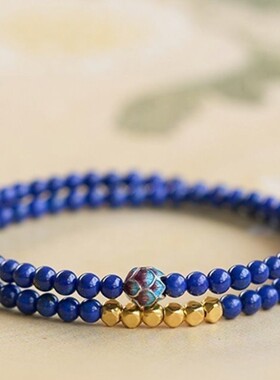 天然石青金石好运连连双层手链招财时尚气质精致莲花闺蜜礼物