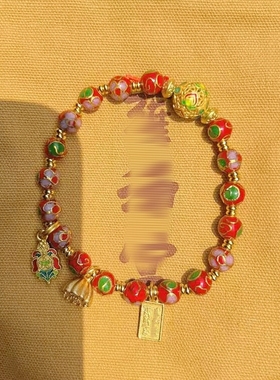 北京红色景泰蓝手串莲蓬