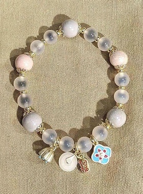 白糖心灰粉瓷珠莲蓬好事花生纳福女手链香灰琉璃金箔半糖手串饰品