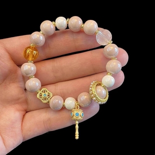 北京法物流通处香灰瓷琉璃手串粉瓷转运珠心经六字真言手链饰品