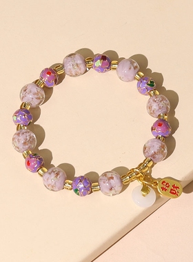 景泰蓝紫夜光金箔手串女潘家园