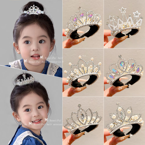 儿童丸子头神器公主头皇冠头饰女童马尾扣盘发发扣小女孩发卡头饰