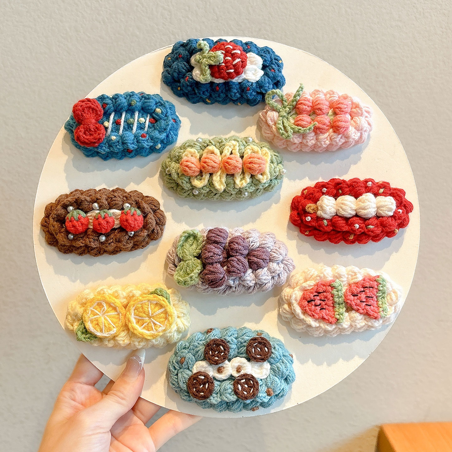 儿童复古针织毛线发夹女童可爱草莓蝴蝶结发卡女孩刘海侧边夹BB夹