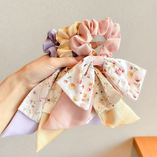 儿童碎花蝴蝶结大肠发圈女童扎头绳飘带发带发绳高级感头花头饰女