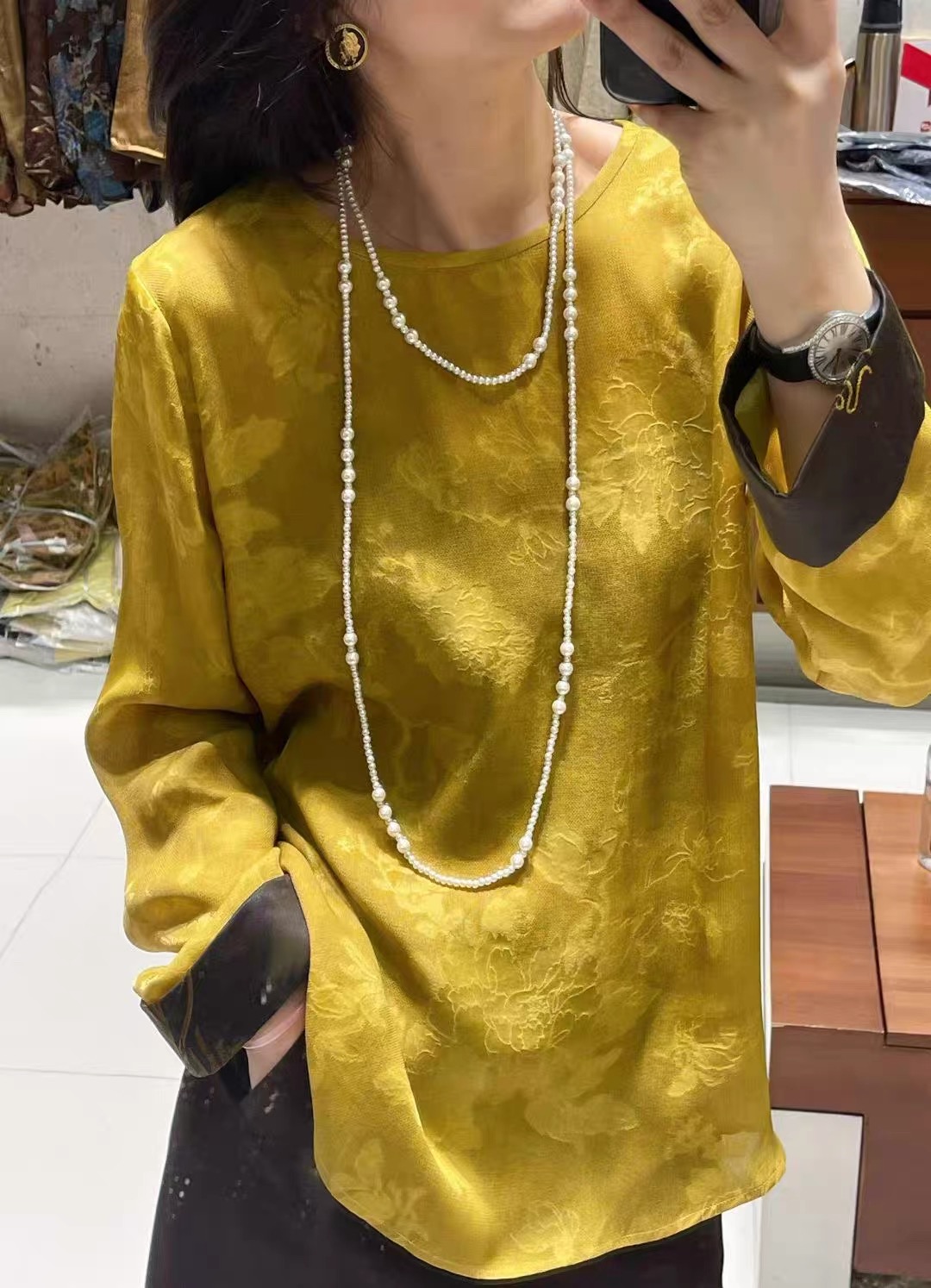 2025早秋CUI新桑蚕丝真丝香云纱印花衬衫宽松显瘦时尚贵气上衣女