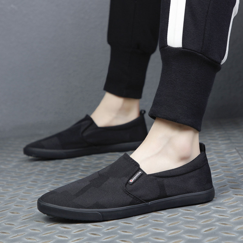 猎友男鞋懒人鞋黑色布鞋男休闲工作鞋一脚蹬男帆布鞋老北京布鞋男