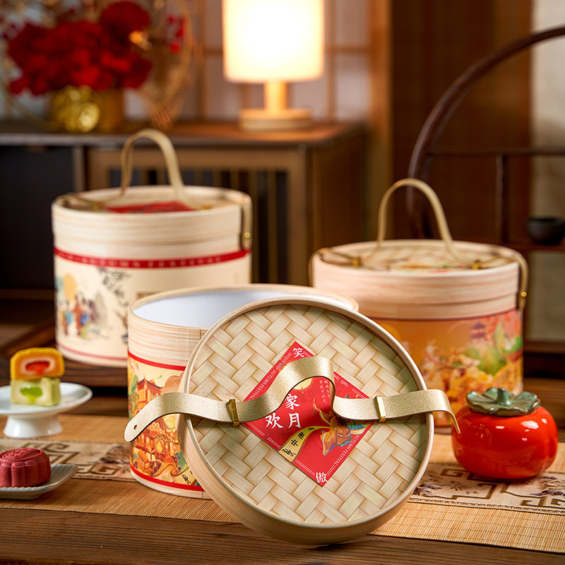 2025新款月饼礼盒抱抱桶高档手提中秋蒸笼包装蛋黄酥空礼品盒古风