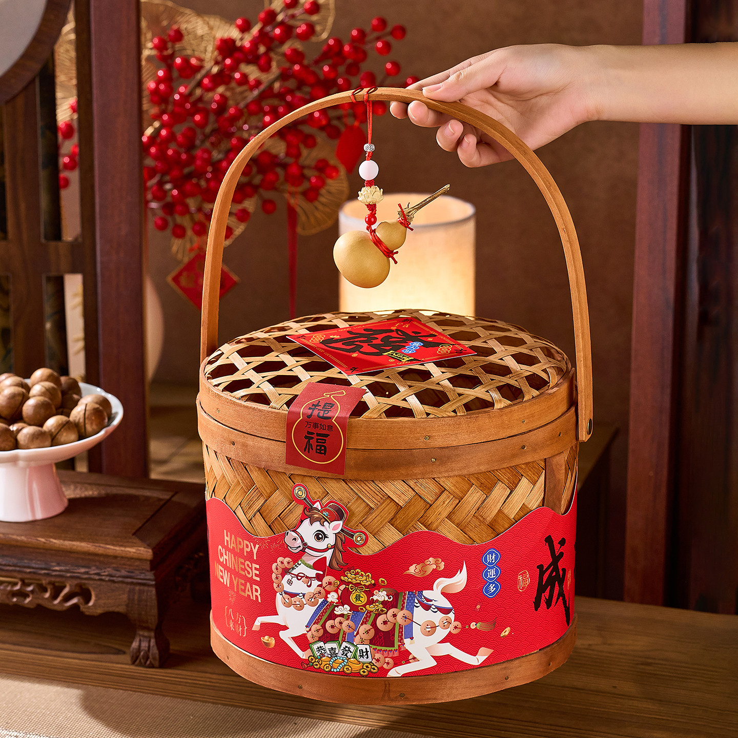 2026马年春节手提竹篮过年礼盒年货特产熟食腊味烘焙伴手礼品包装,厨房/烹饪用具,点心包装盒/包装袋,淘宝优惠券,粉丝福利购,淘宝优惠卷