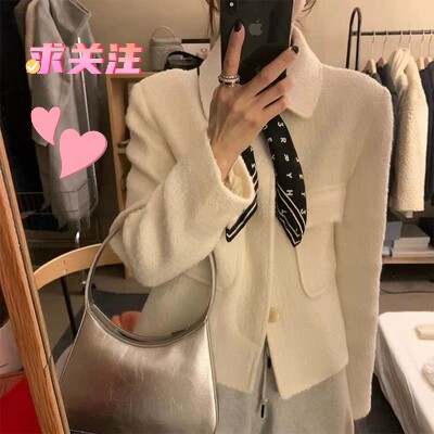 2026年时尚女装潮流新款韩国东大门气质粗花呢白色小香风短款外套
