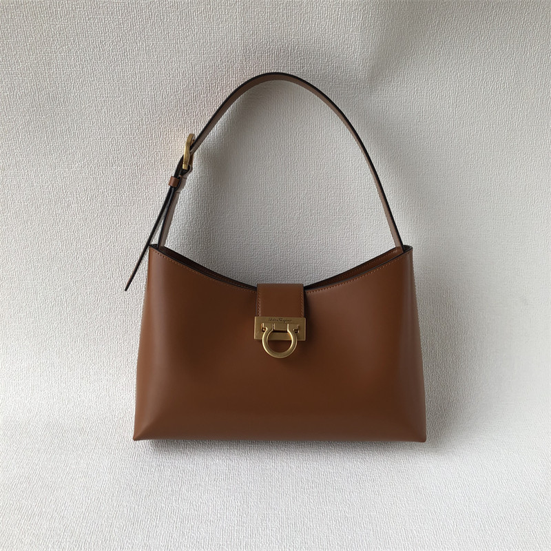 thumbnail for Feijia Trifolio Women's Glossy Cowhide Brown Simple Hobo Shoulder Bag Handbag