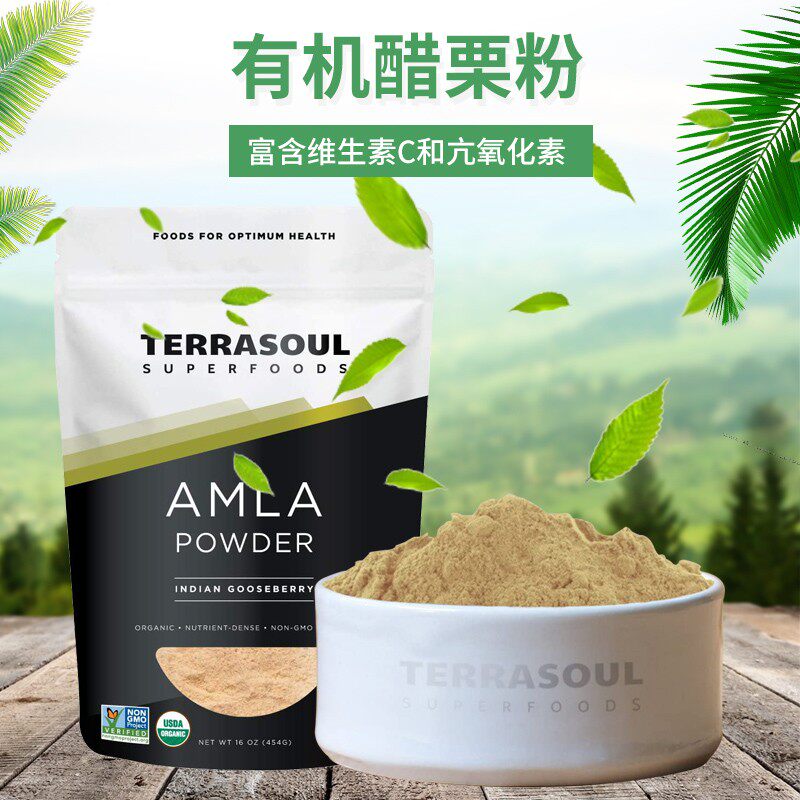 美国进口terrasoul有机印度醋栗果粉amla食用余甘子粉454克大包装