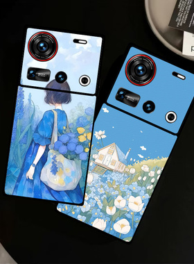适用努比亚Z80Ultra手机壳皮纹Z60SPro彩绘保护套Z70Ultra简约Z50卡通蓝色清新多巴胺花轻奢潮创意女定制ins