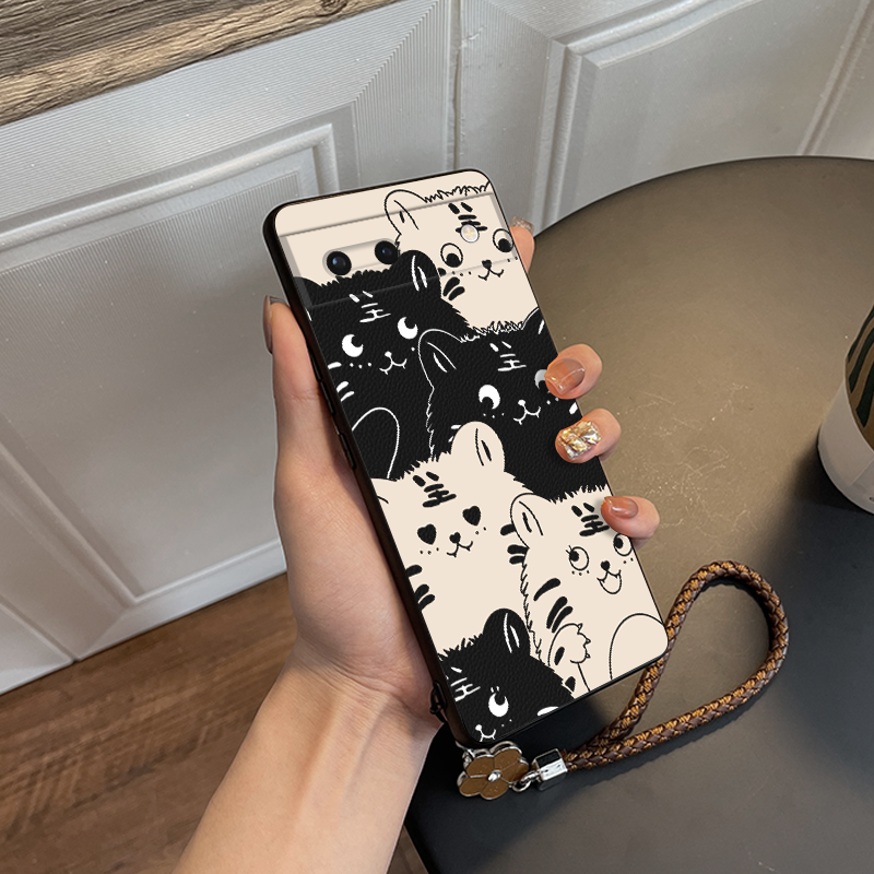 适用谷歌Pixel8Pro素皮纹6XL手机壳7Pro保护套6Pro防摔全包链条女可爱卡通挂绳小众定制ins风