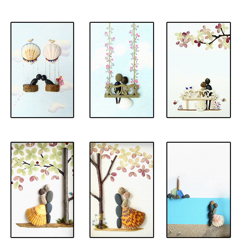 北欧平面爱情卧室客厅楼梯沙发背景墙装饰画挂画简约三联竖鹅卵石