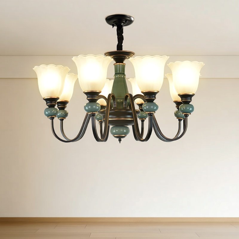 美式陶瓷客厅吊灯北欧田园简约现代大气餐厅卧室创意铁艺新款灯具