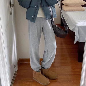 孕妇裤子春秋灰色束脚运动裤秋冬加绒加厚卫裤宽松保暖棉裤哈伦裤