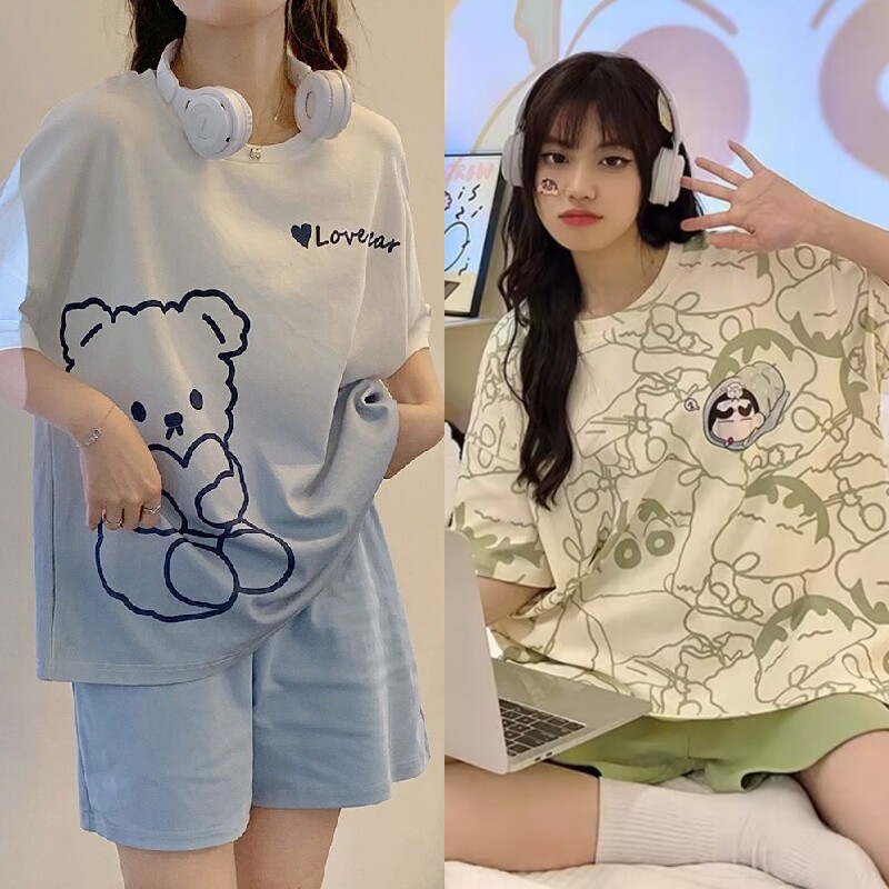 Buy one get one free! New pajamas for women, short-sleeved set. Cartoon and cute. Loose and casual summer home wear for college students thumbnail 3
