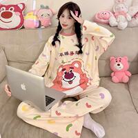 Cartoon cute pajamas for girls spring and autumn long-sleeved pure cotton two-piece set loose and sweet student dormitory home wear thumbnail 3