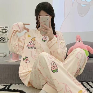 长袖套装纯棉薄款睡衣女春秋季卡通可爱休闲学生宿舍两件套家居服